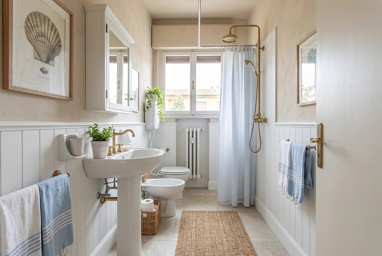 Coastal / Hamptons Bathroom design — interior photo by GenRoom AI