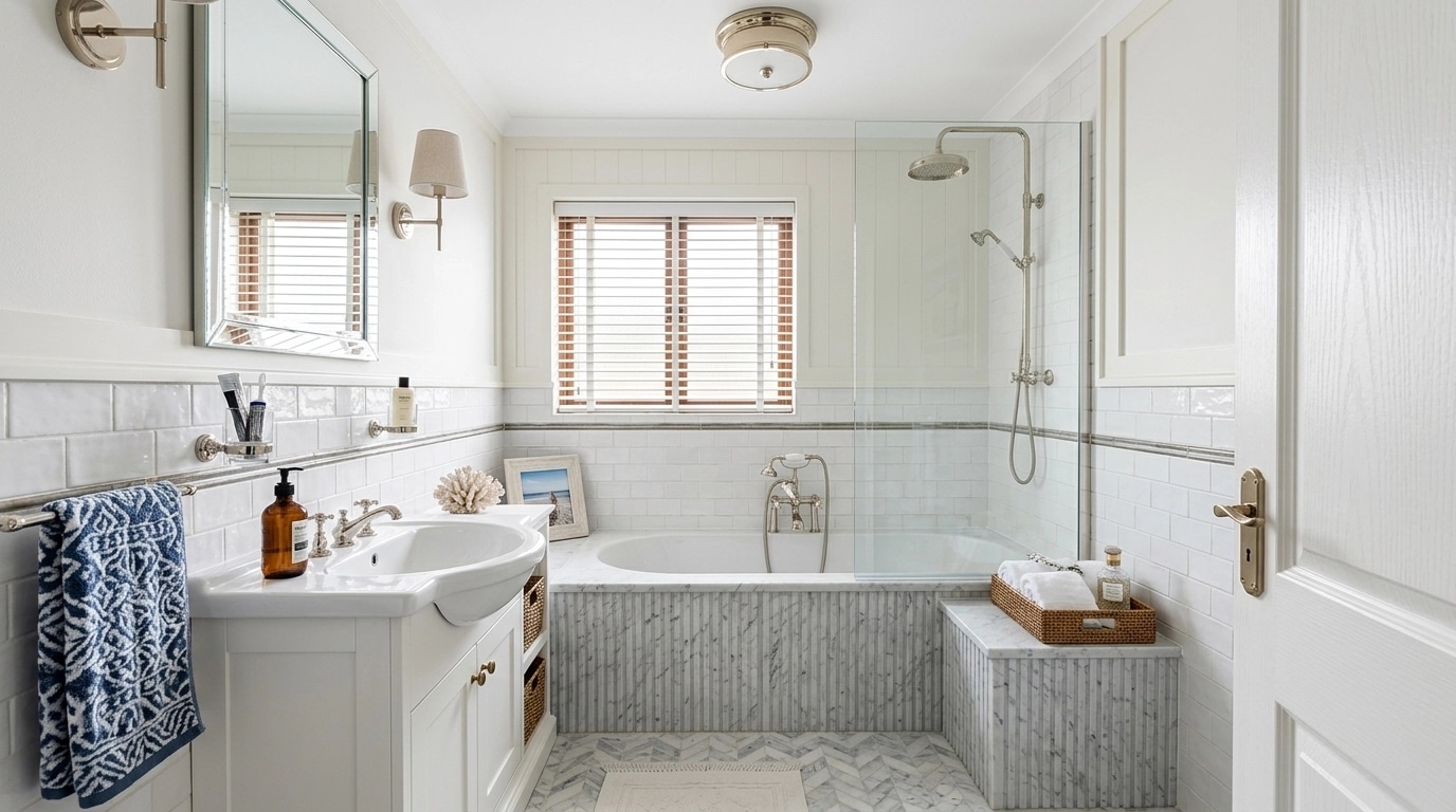 Interior design in Coastal / Hamptons style — Bathroom by GenRoom AI