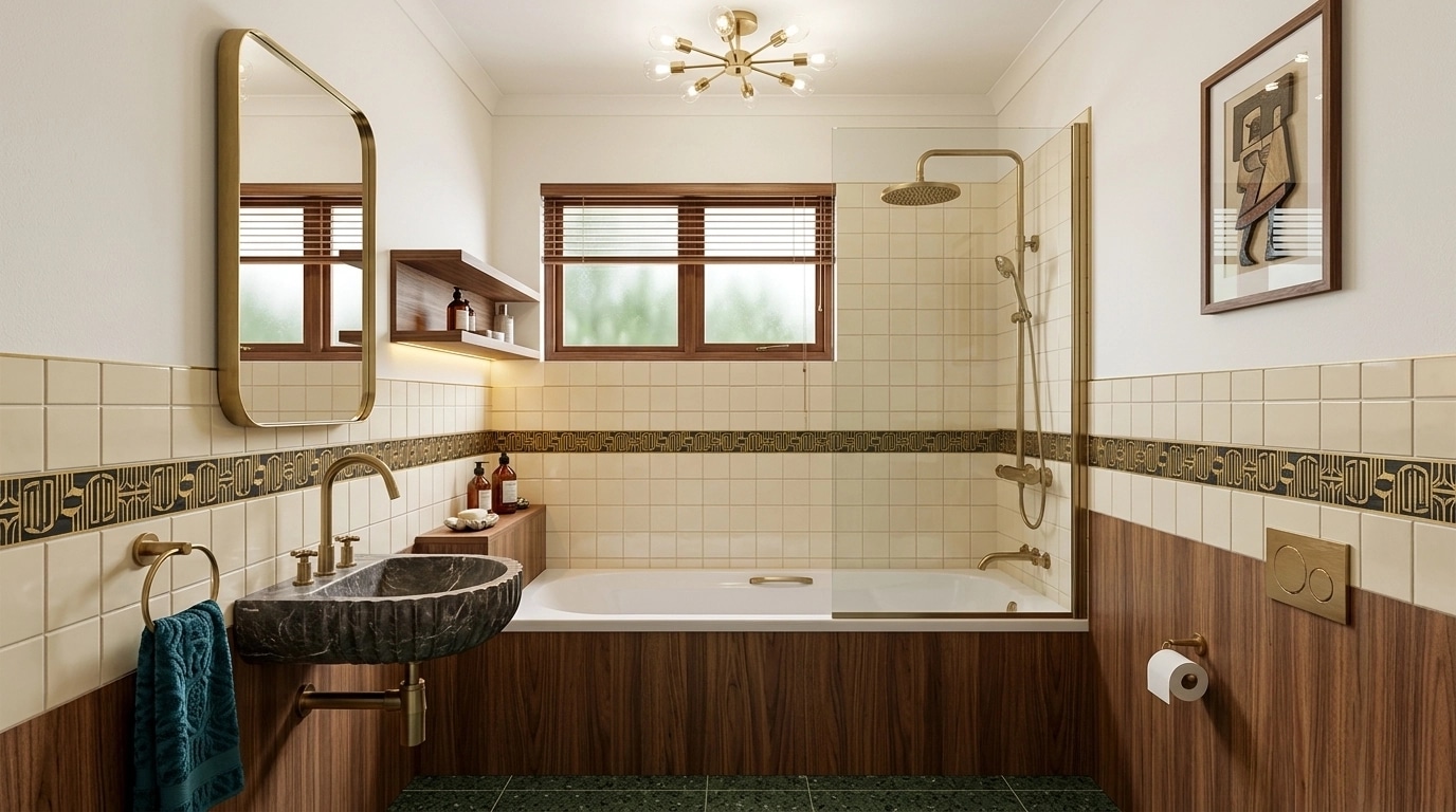 Mid-Century Modern Bathroom design — interior photo by GenRoom AI