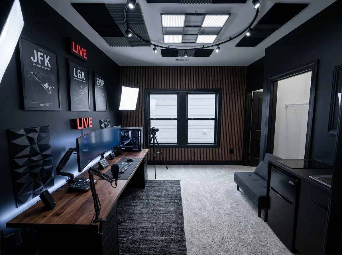 Design de interiores em estilo Blacktec — studio por GenRoom AI