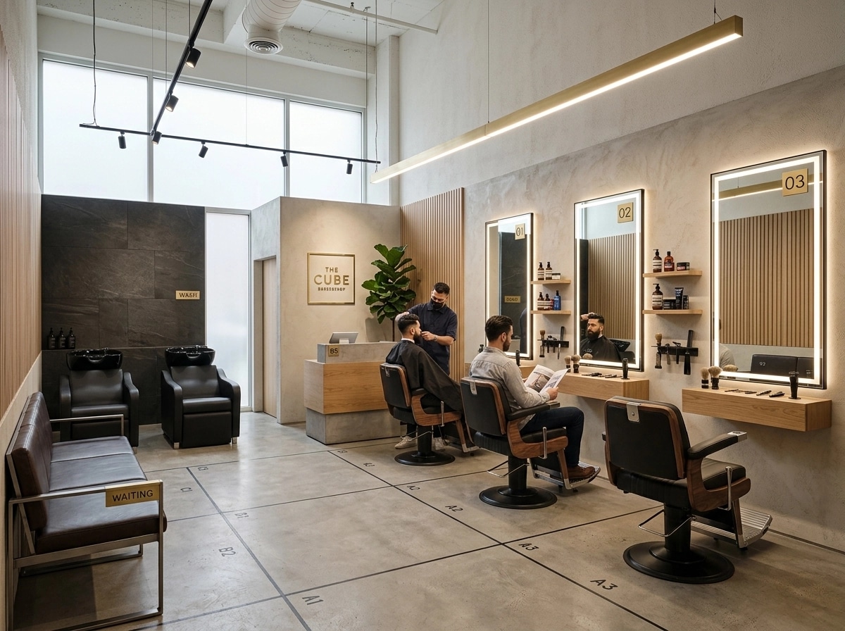 Interior design in Minimalism style — barbershop by GenRoom AI