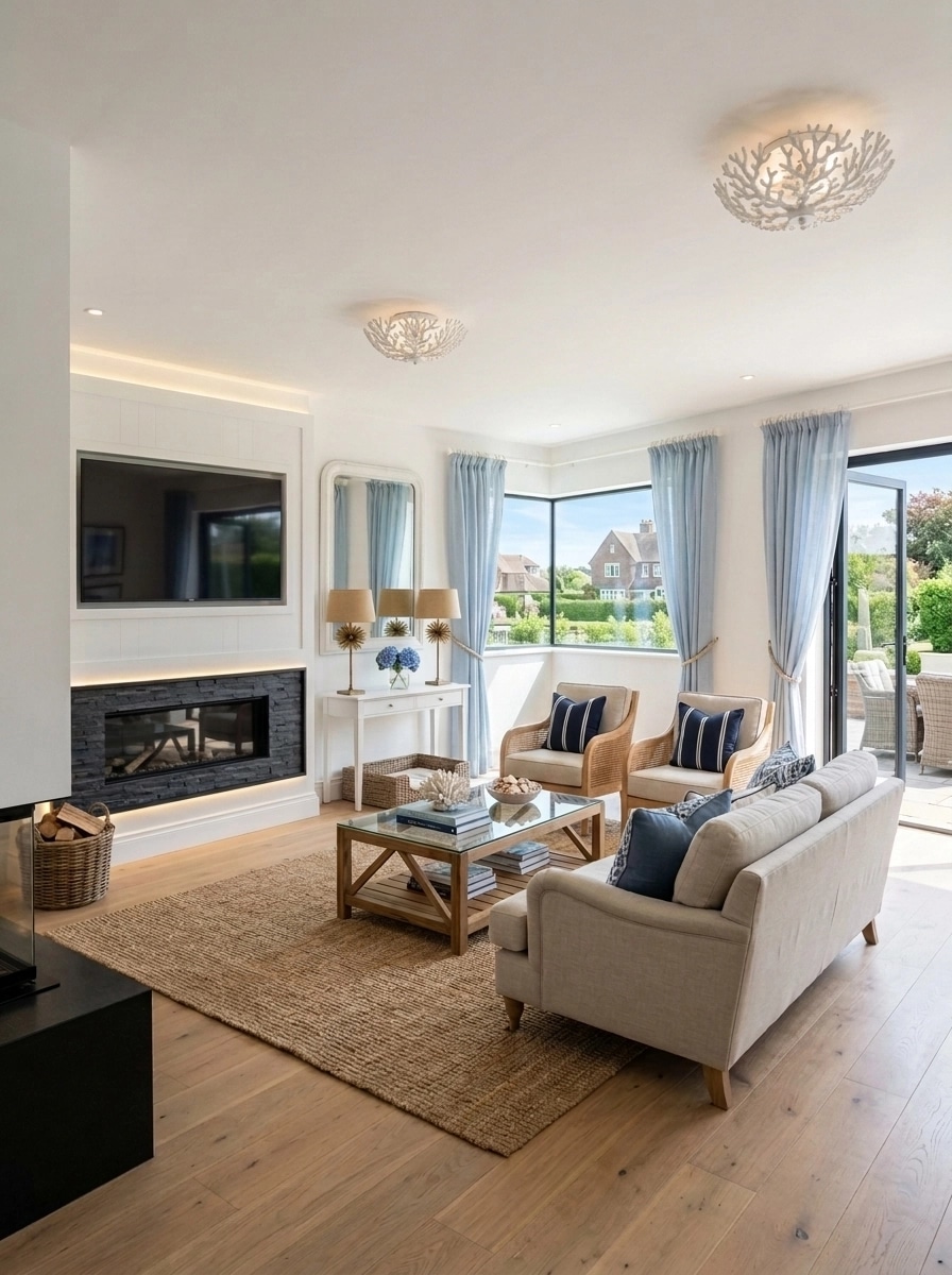 Coastal / Hamptons Living Room design — interior photo by GenRoom AI
