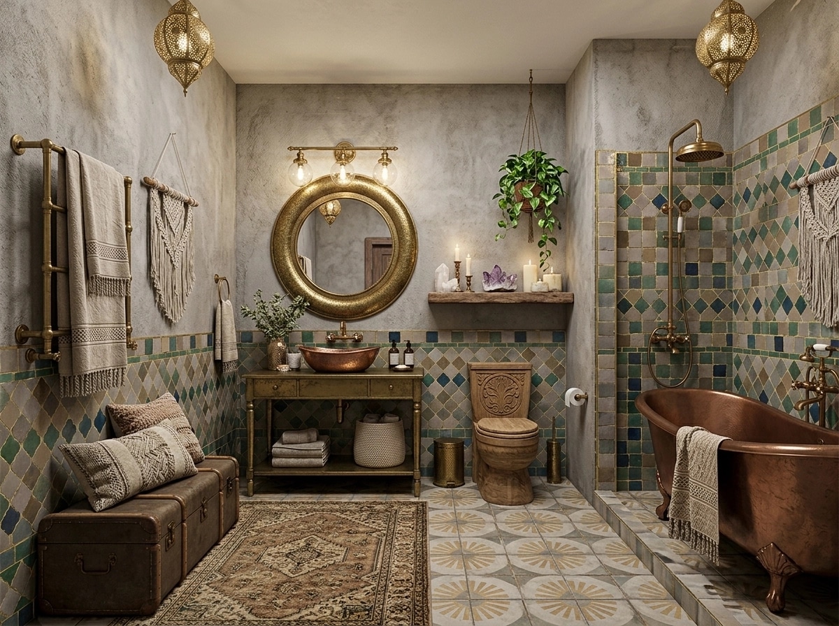 Bohemian Bathroom design — interior photo by GenRoom AI