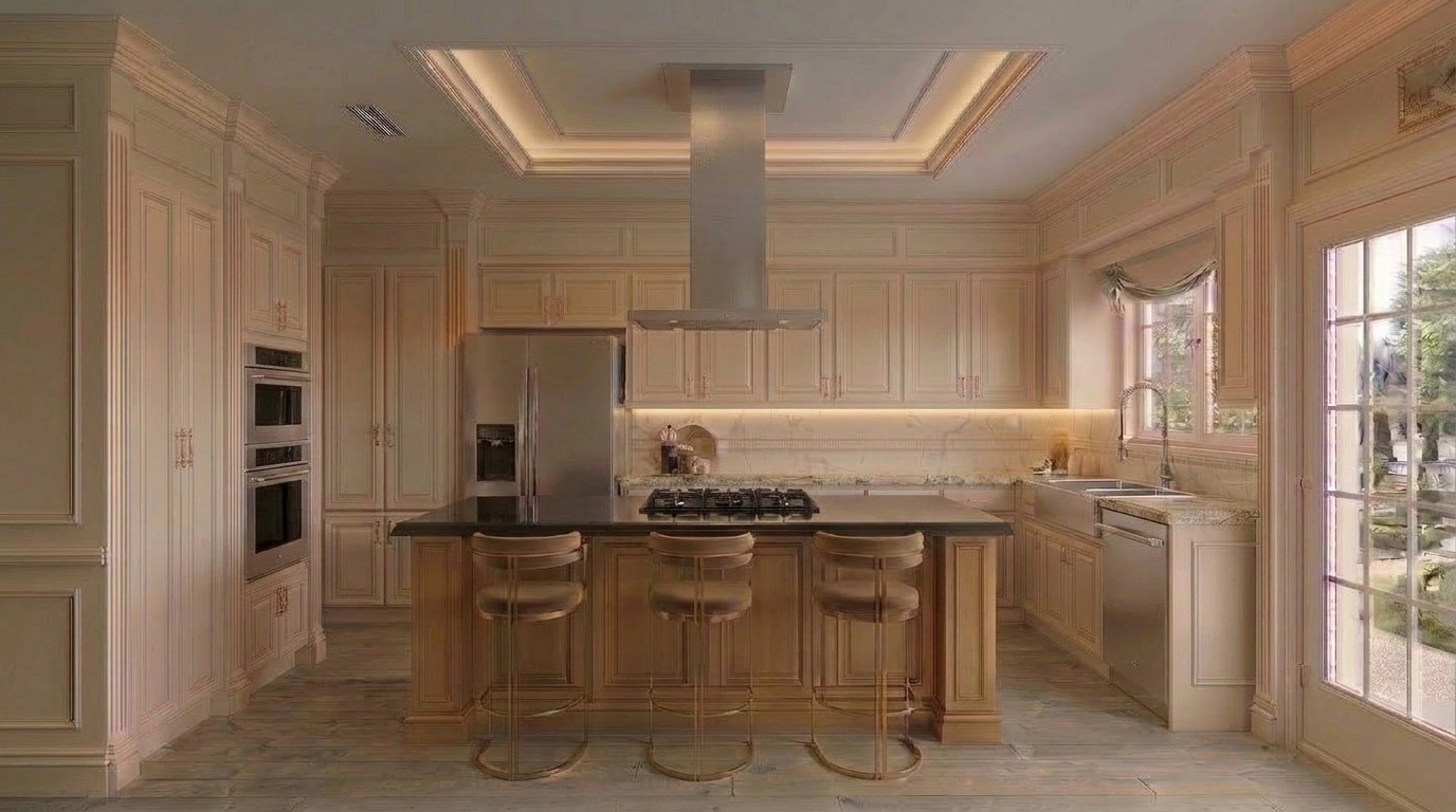 Kitchen interior in Neoclassic style — photo by GenRoom AI
