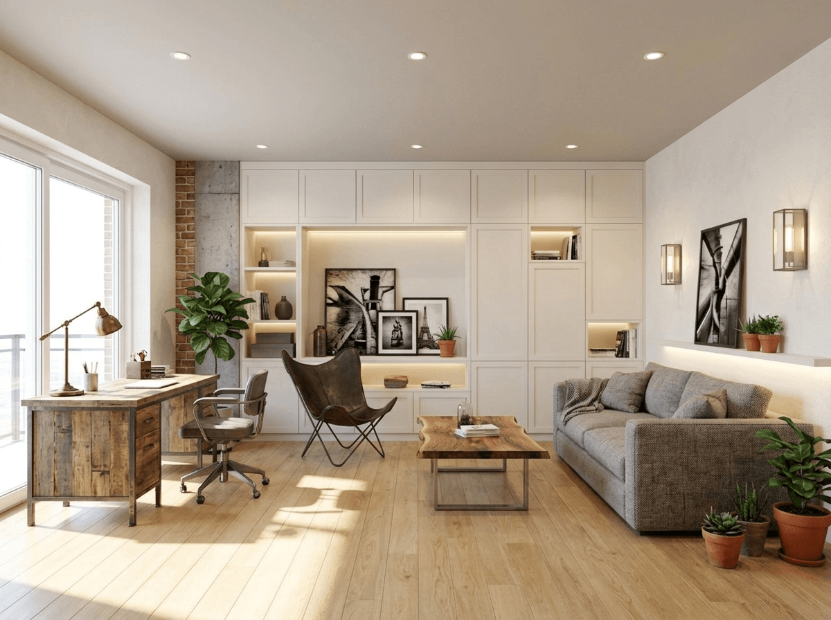 Design d'interni in stile Loft / Industrial — Soggiorno di GenRoom AI
