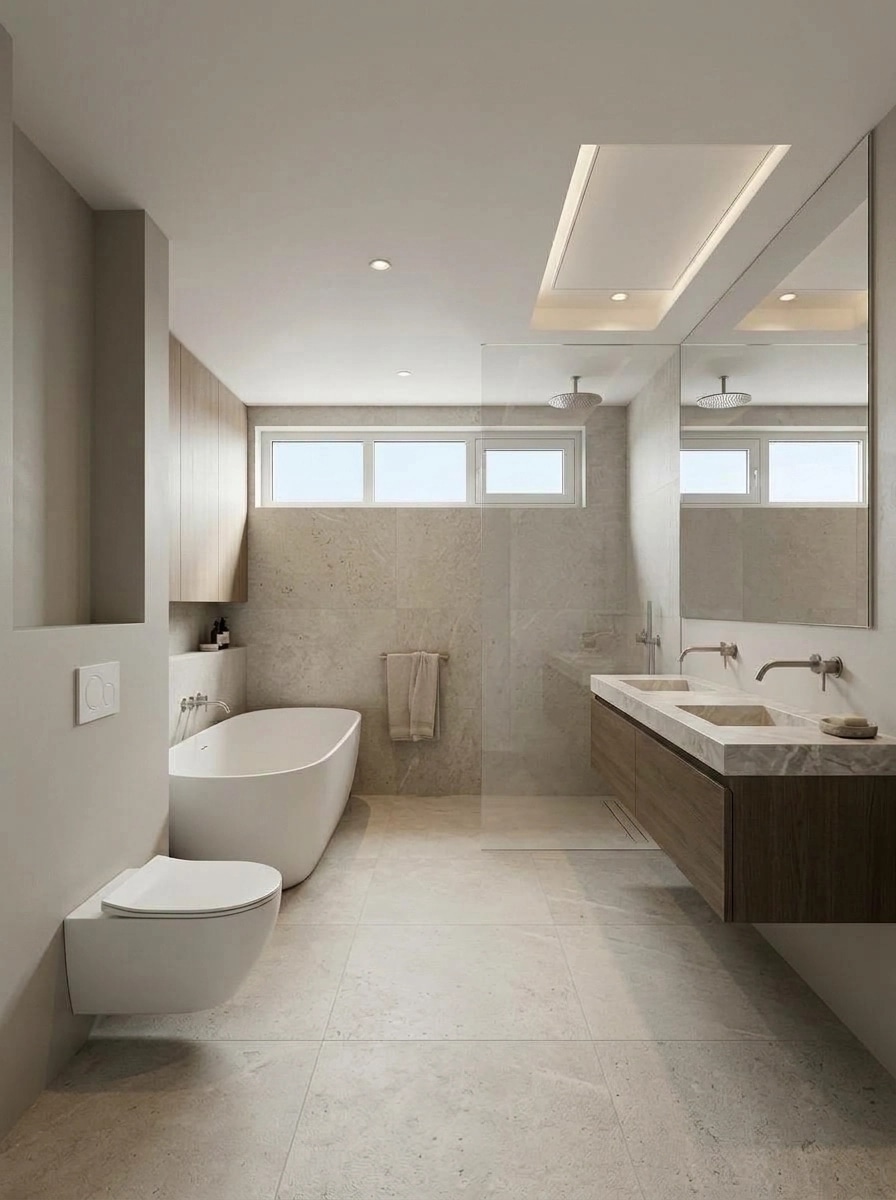 Bathroom interior in Minimalism style — photo by GenRoom AI