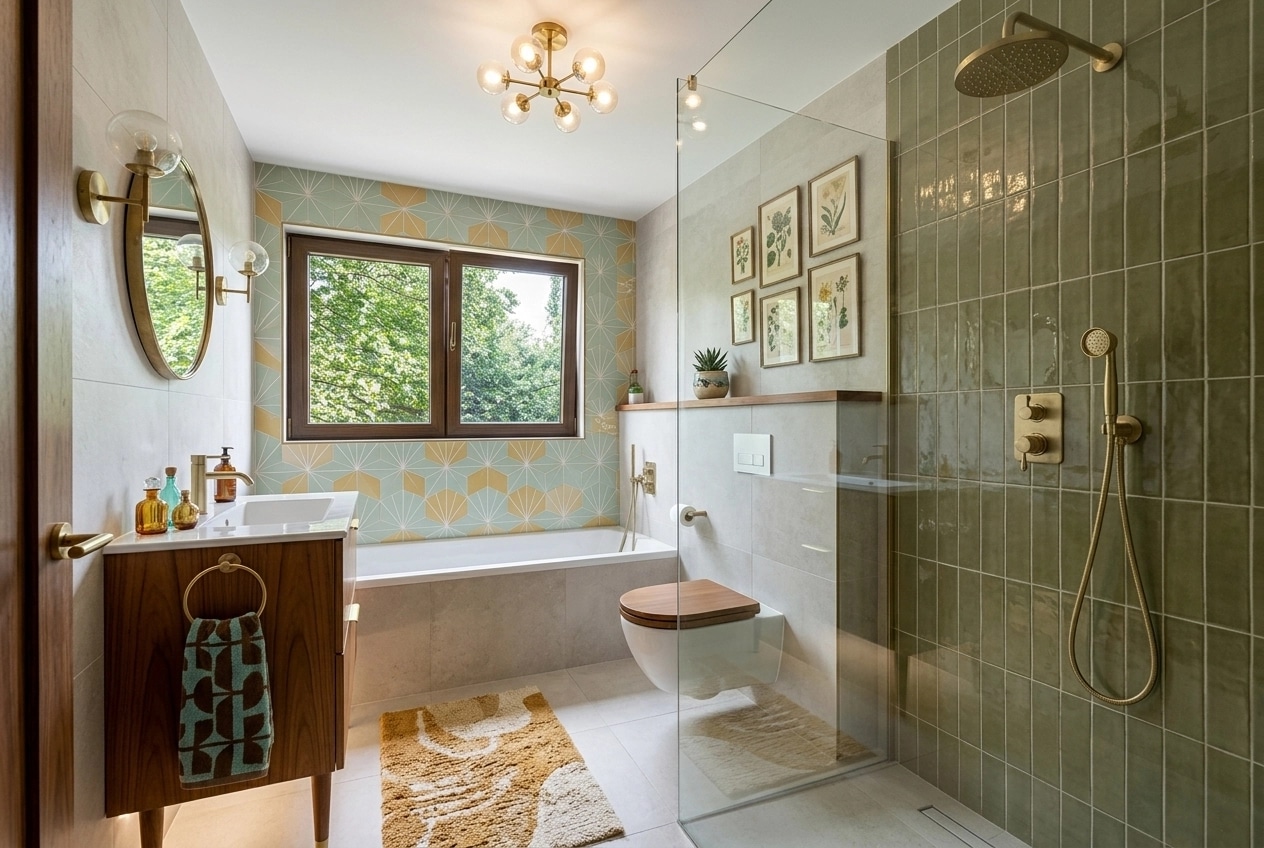 Bathroom interior in Mid-Century Modern style — photo by GenRoom AI