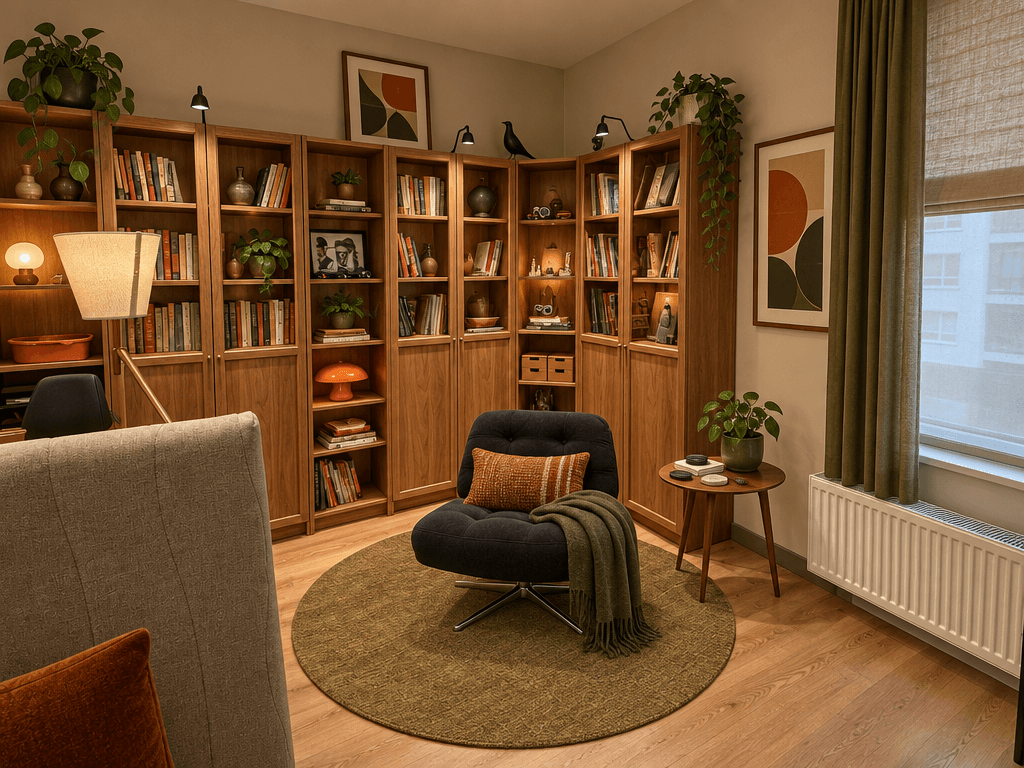 التصميم الداخلي بنمط Mid-Century Modern — library من GenRoom AI