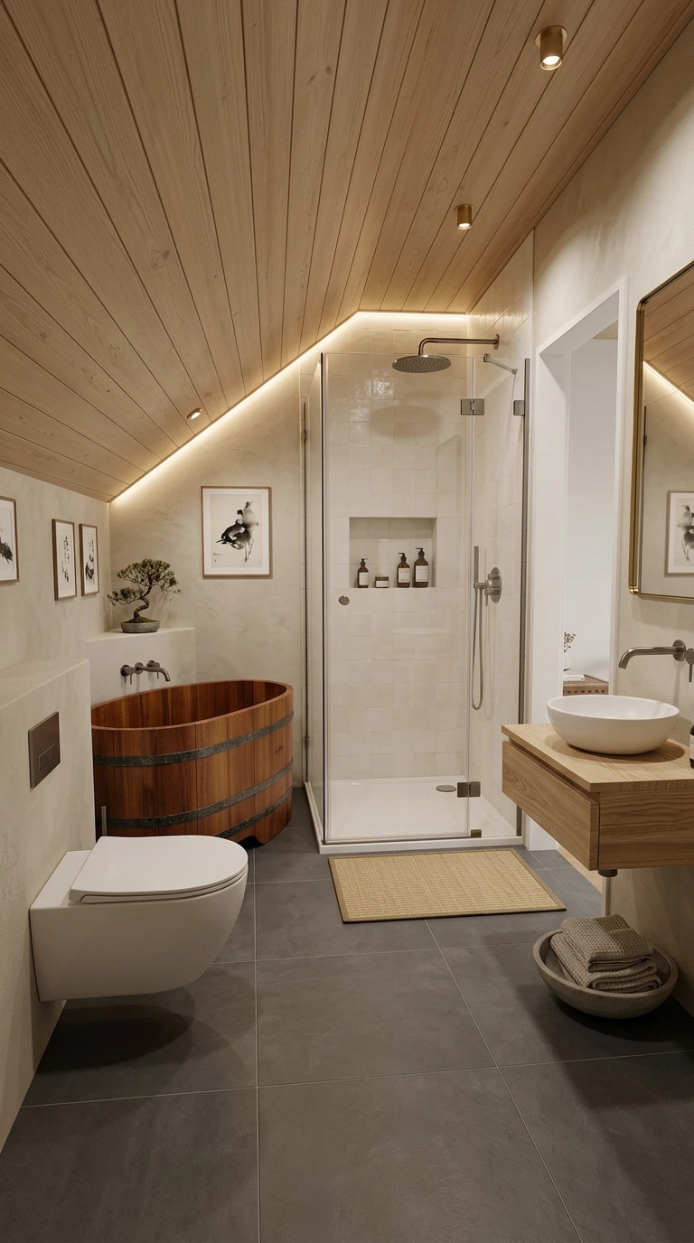 Bathroom interior in Japandi style — photo by GenRoom AI