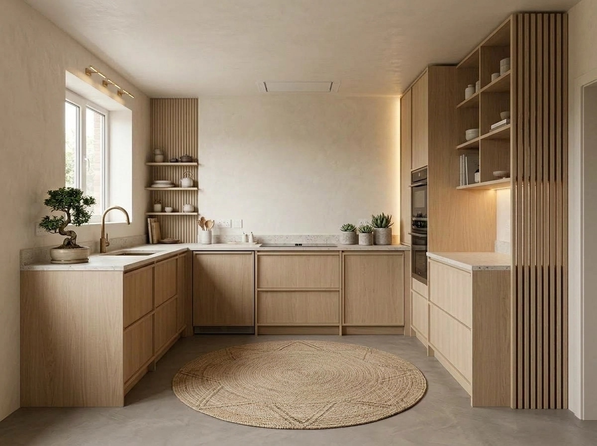 Kitchen interior in Japandi style — photo by GenRoom AI