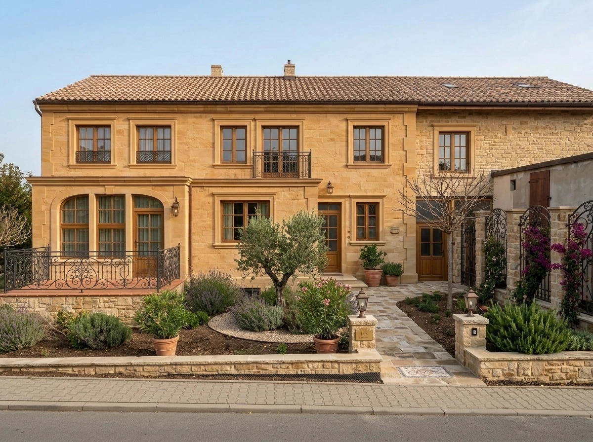 Mediterranean Facade หน้าอาคาร design — facade photo by GenRoom AI