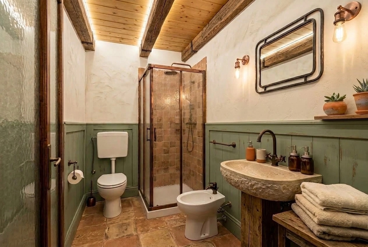 Bathroom interior in Rustic style — photo by GenRoom AI