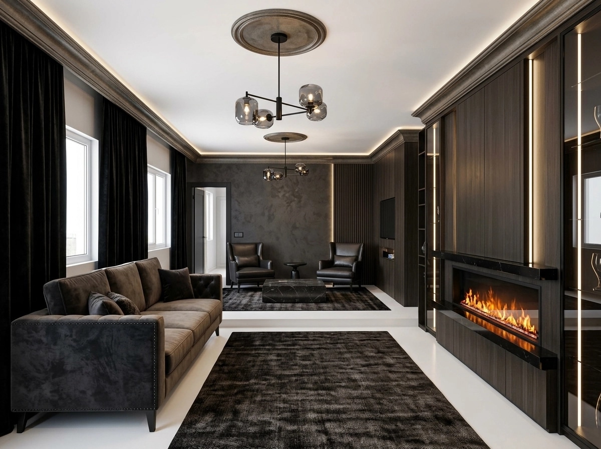 Design d'interni in stile Blacktec — Soggiorno di GenRoom AI