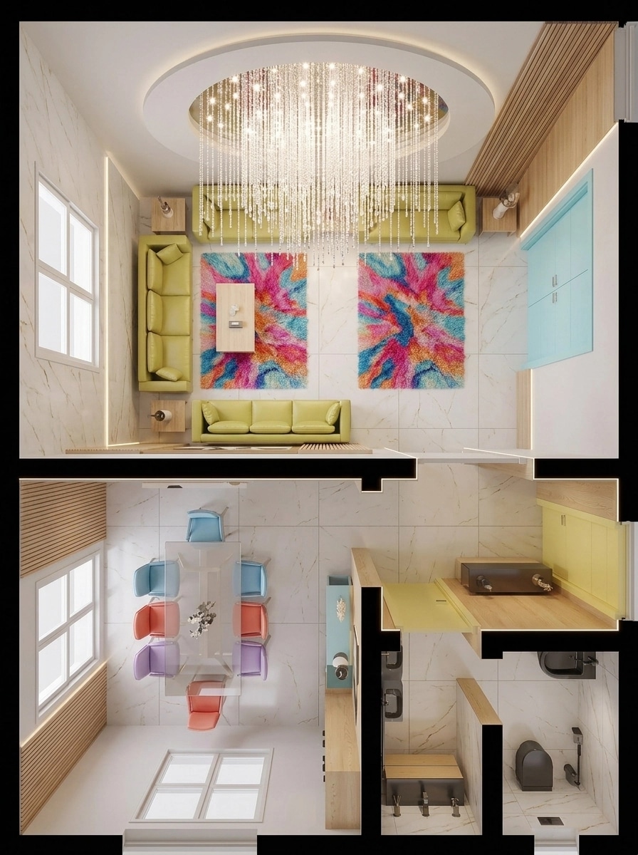 التصميم الداخلي بنمط Blacktec — غرفة المعيشة من GenRoom AI