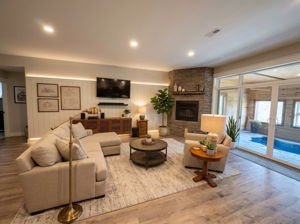 Interior design in Modern Farmhouse style — basement by GenRoom AI