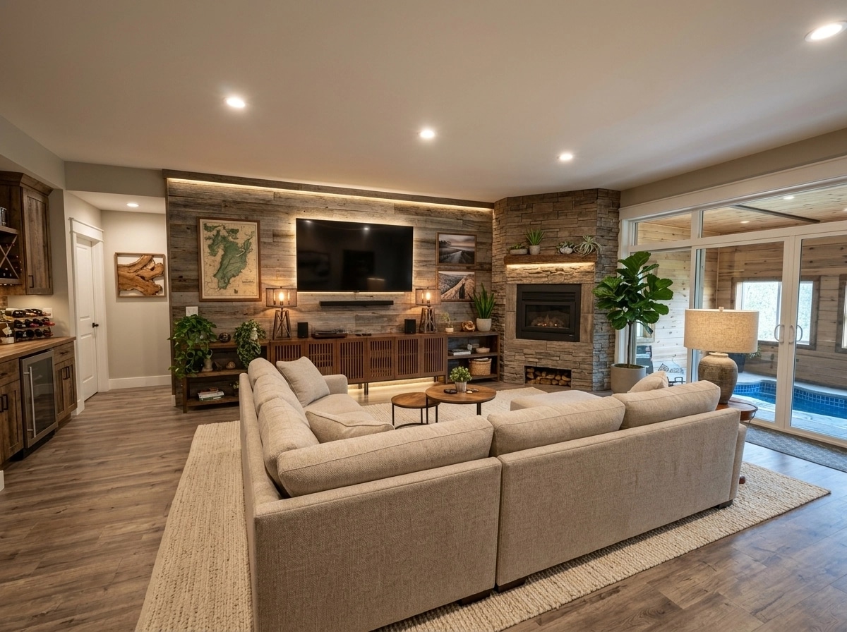 Interior design in Rustic style — basement by GenRoom AI
