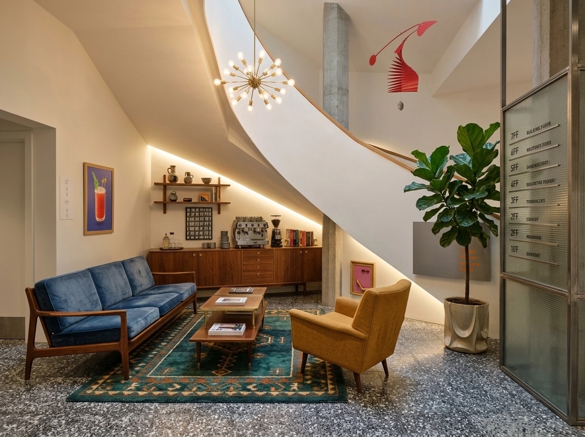 التصميم الداخلي بنمط Mid-Century Modern — lobby من GenRoom AI
