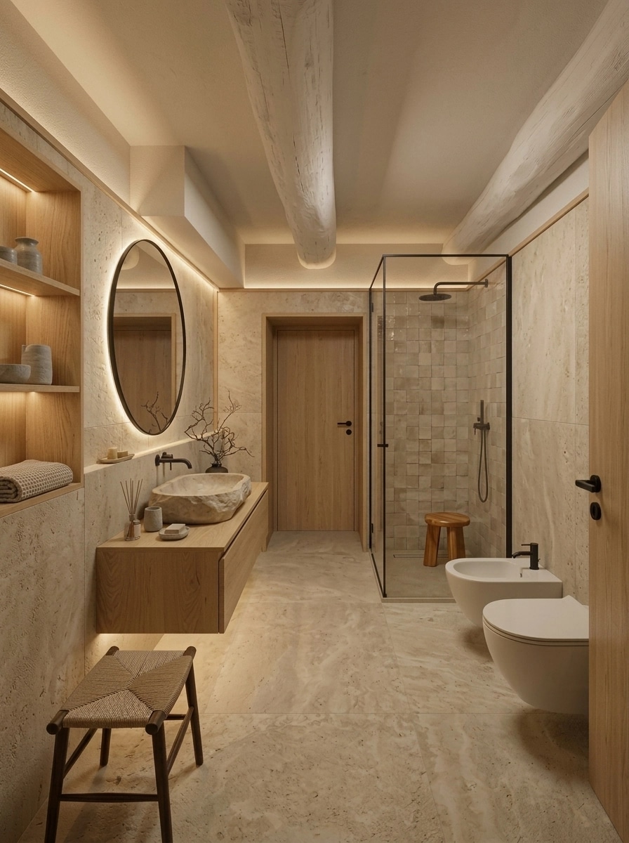 Bathroom interior in Japandi style — photo by GenRoom AI