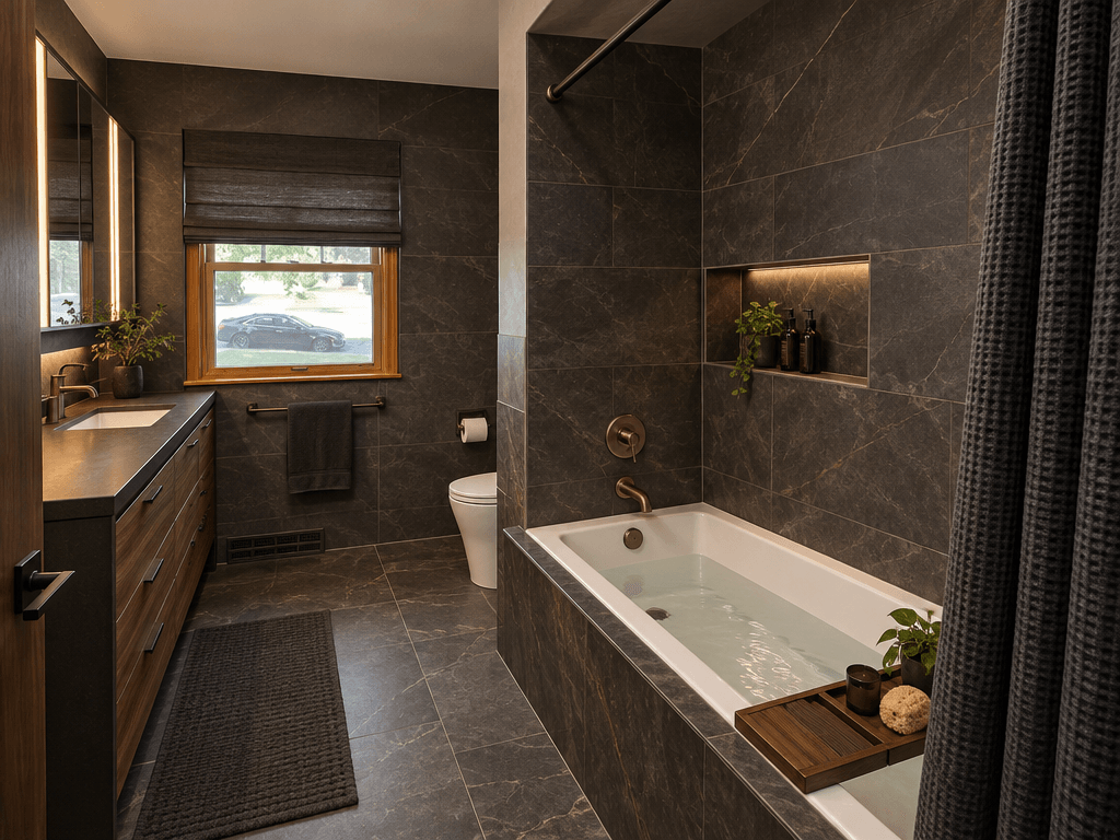 Bathroom interior in Blacktec style — photo by GenRoom AI