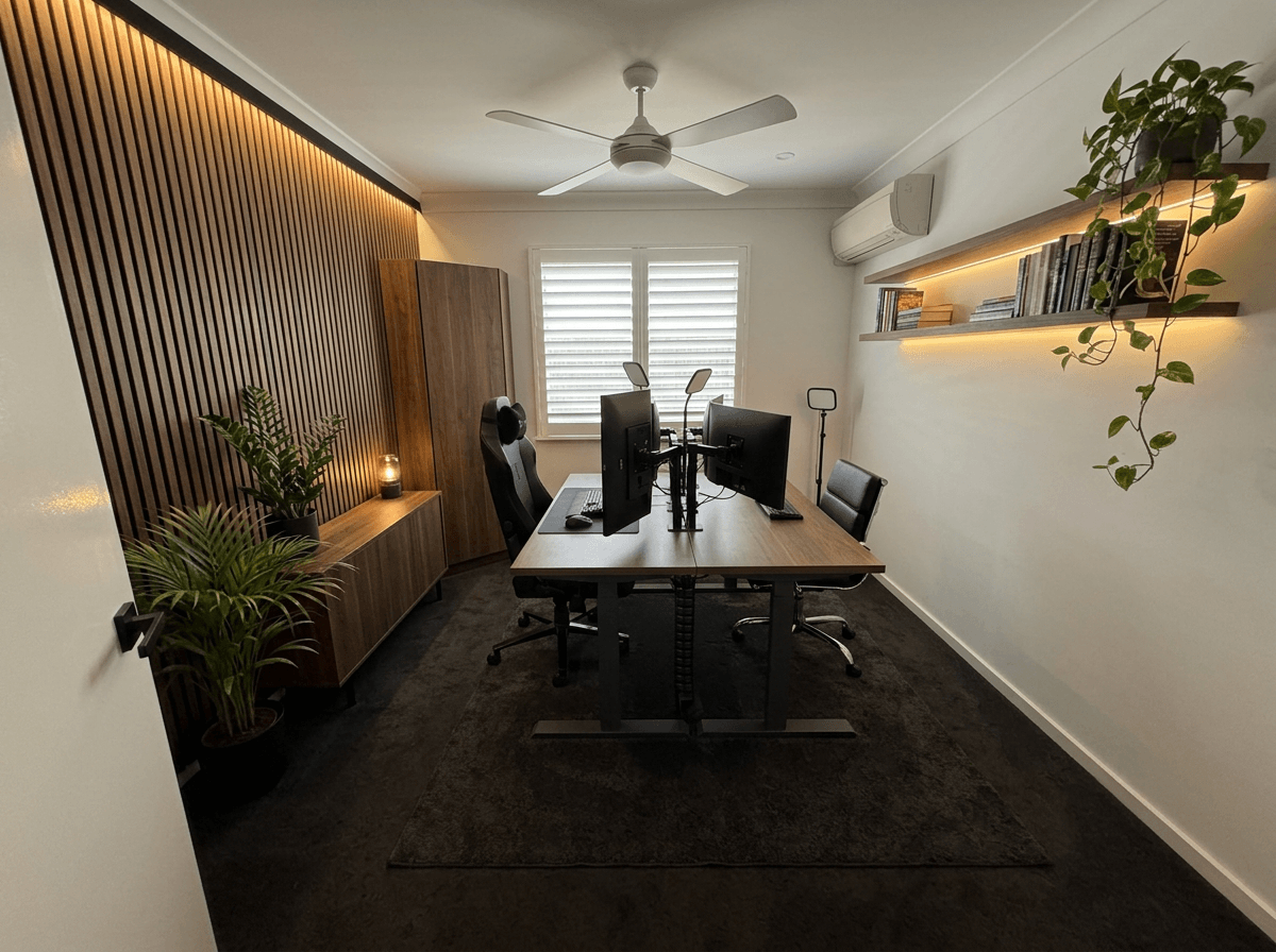 Office interior in Blacktec style — photo by GenRoom AI