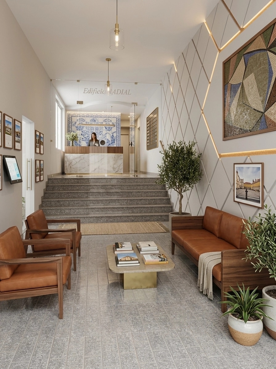 Interior design in Portuguese Modern style — lobby by GenRoom AI
