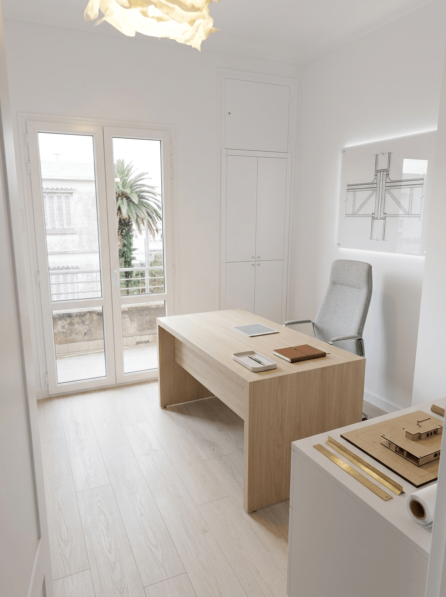 Office interior in Minimalism style — photo by GenRoom AI