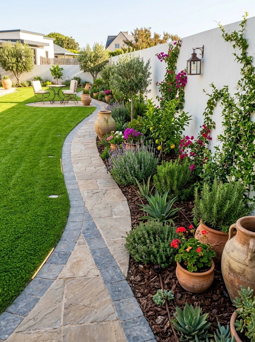 Peyzaj tasarımı Mediterranean Yard stili — Bahçe GenRoom AI