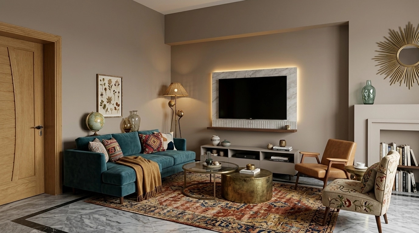 التصميم الداخلي بنمط Eclectic — غرفة المعيشة من GenRoom AI