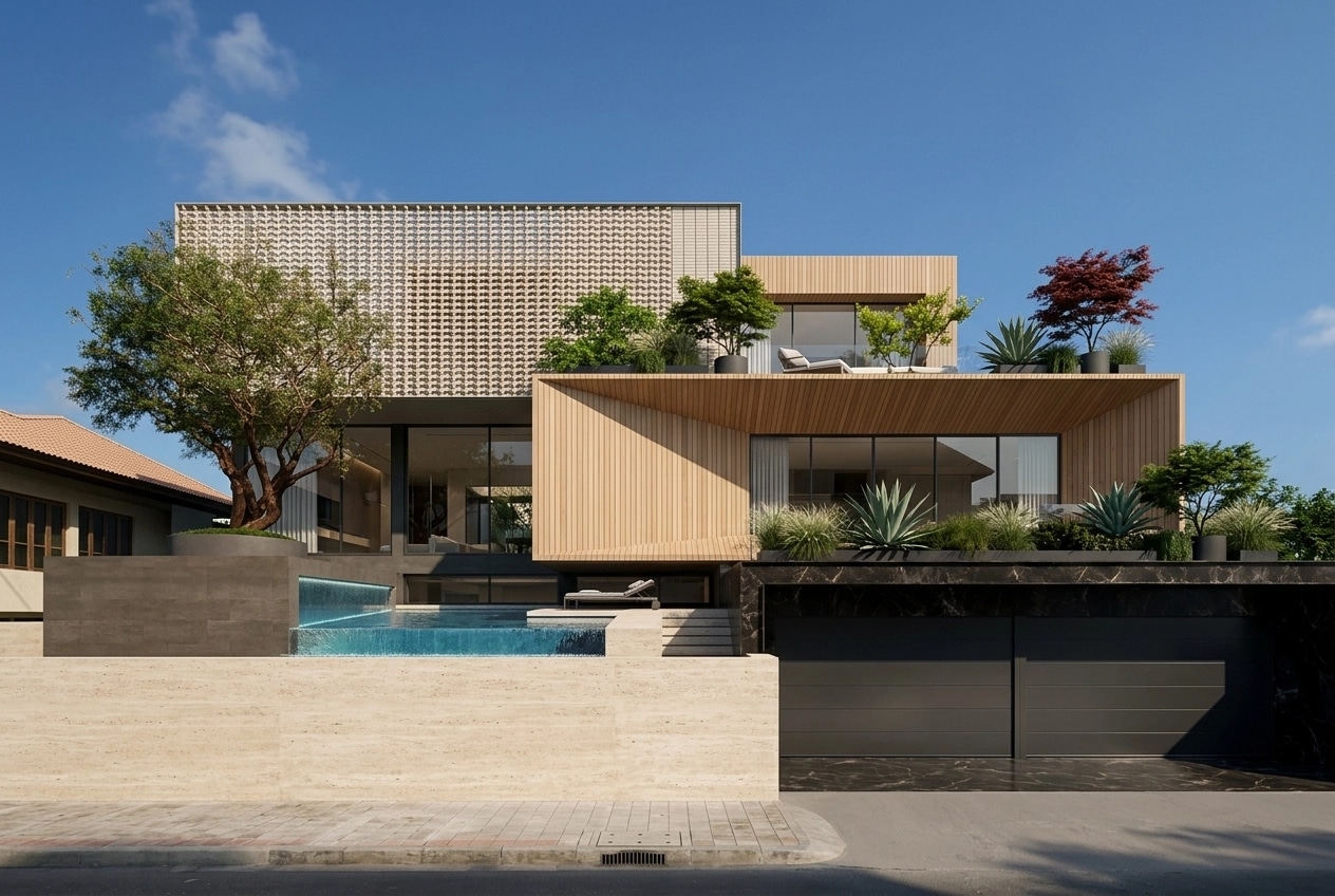 Facade design in Minimalist Facade style — photo by GenRoom AI