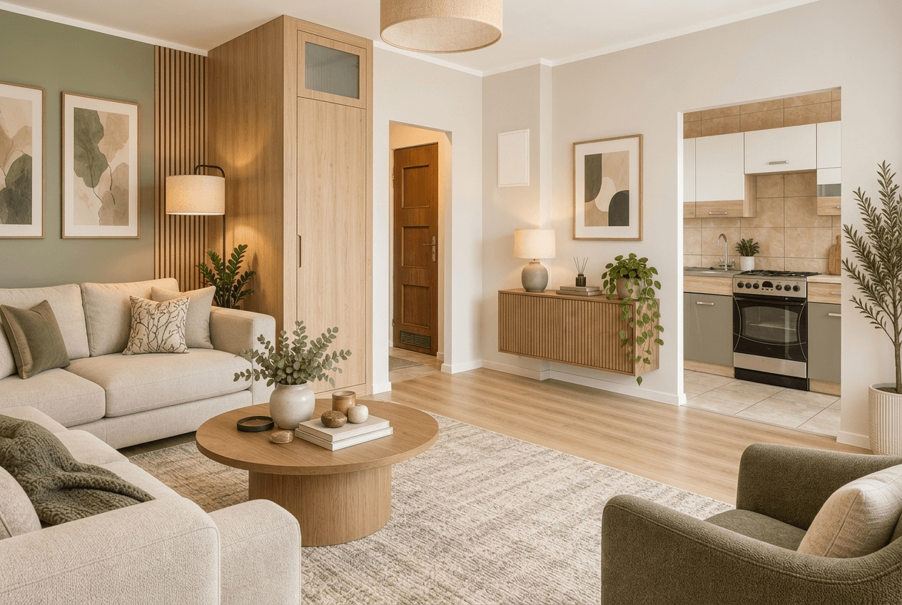 Innenraumdesign im Transitional-Stil — Wohnzimmer von GenRoom AI