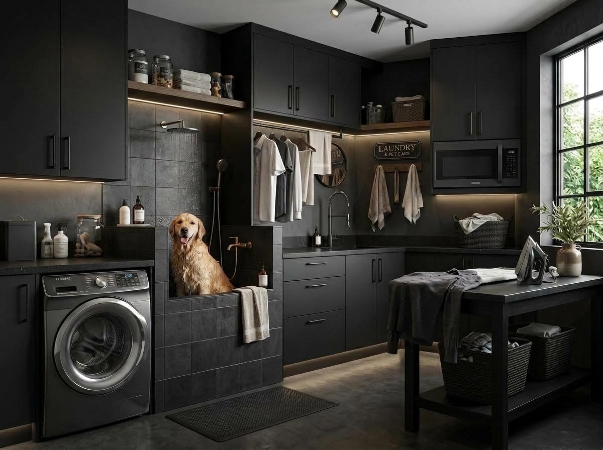 Interior design in Blacktec style — laundry by GenRoom AI