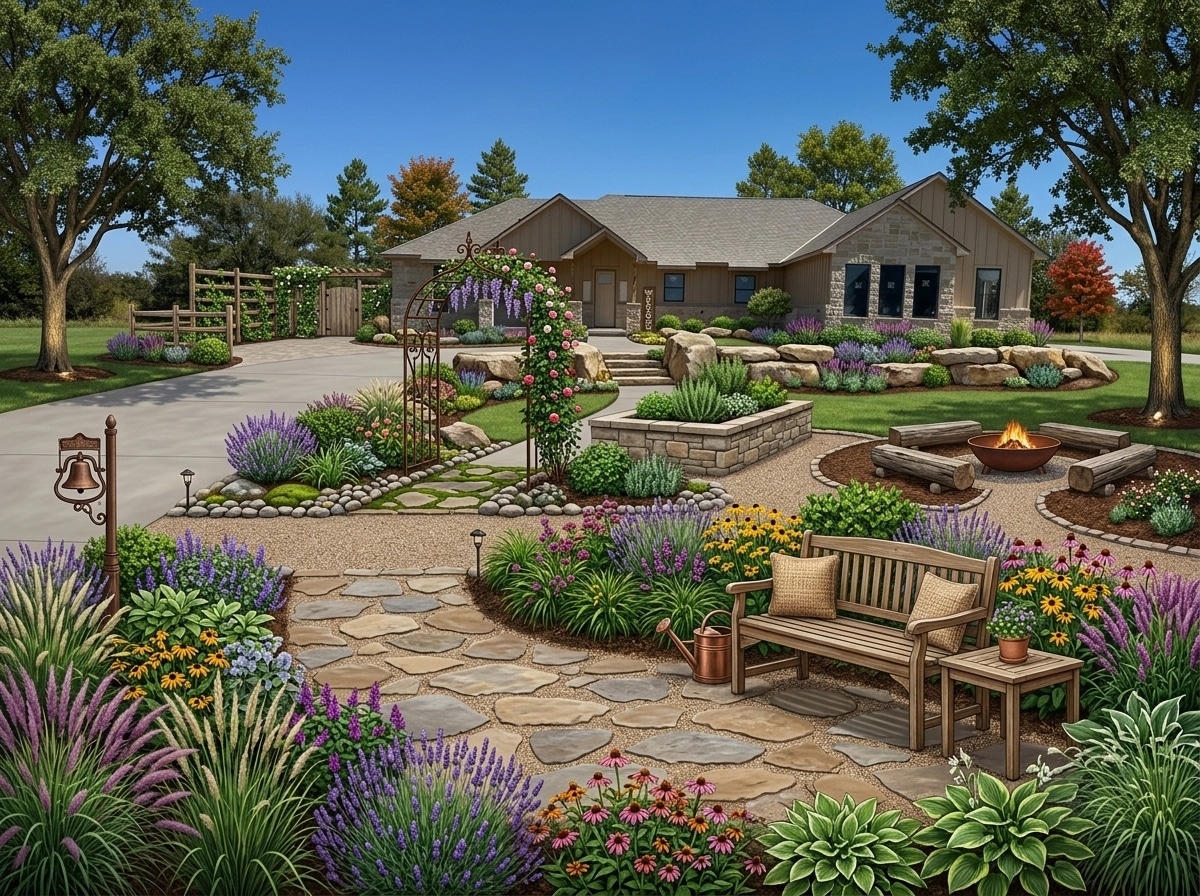 Country Rustic Garden Jardim design — yard photo by GenRoom AI