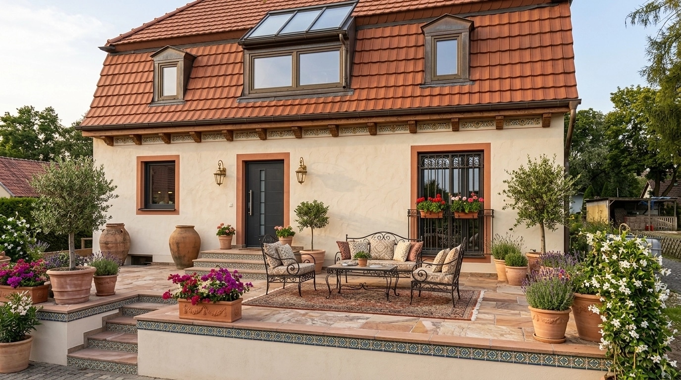 Facade design in Mediterranean Facade style — photo by GenRoom AI