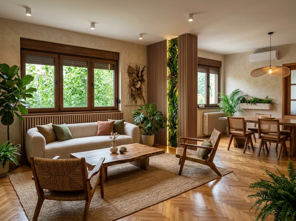 Biophilic Living Room design — interior photo by GenRoom AI