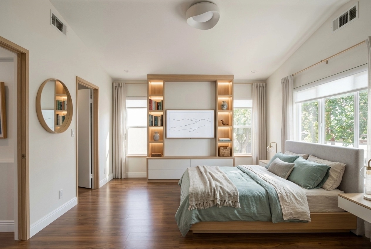 Design de interiores em estilo Scandinavian — Quarto por GenRoom AI