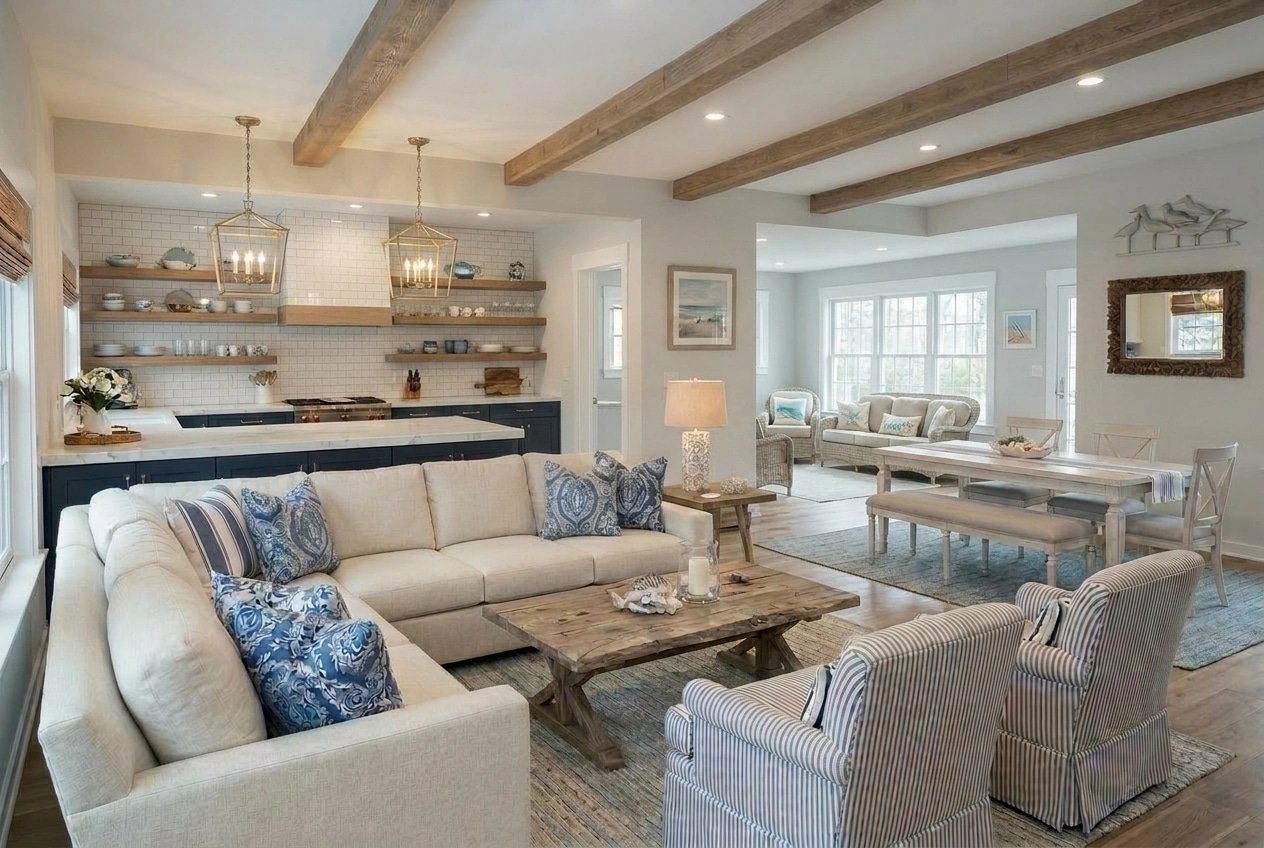 Interior design in Coastal / Hamptons style — Living Room by GenRoom AI