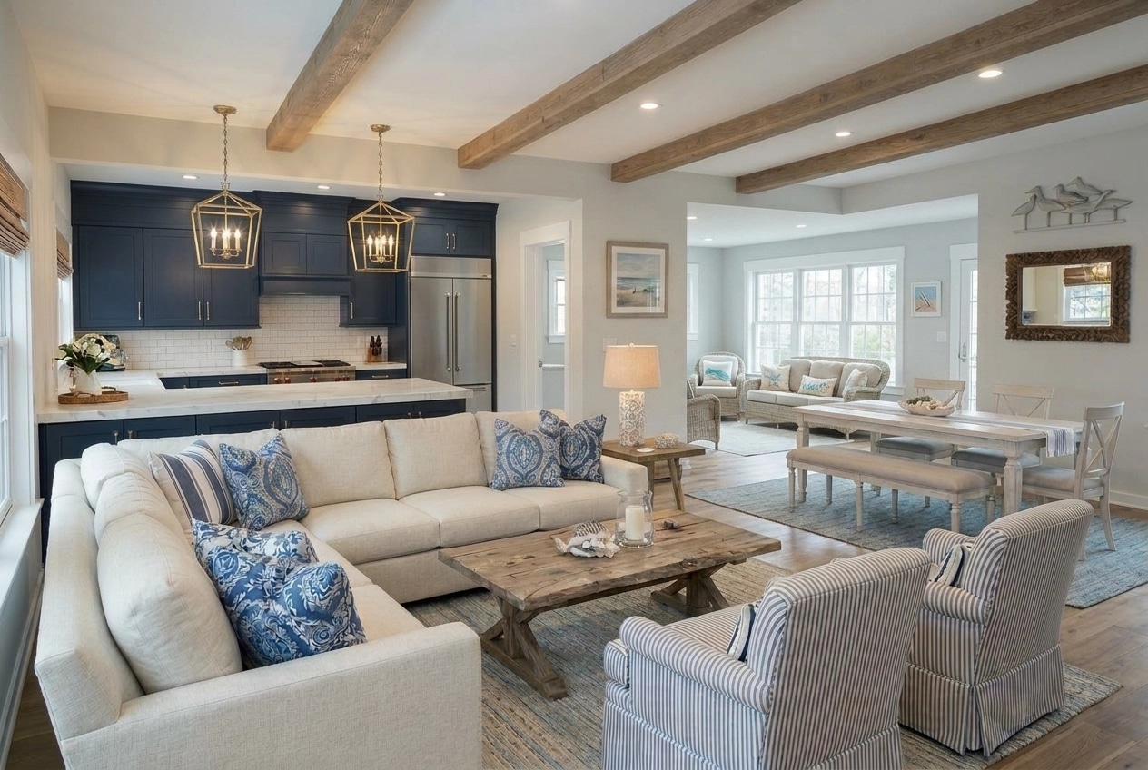 Interior design in Coastal / Hamptons style — Living Room by GenRoom AI