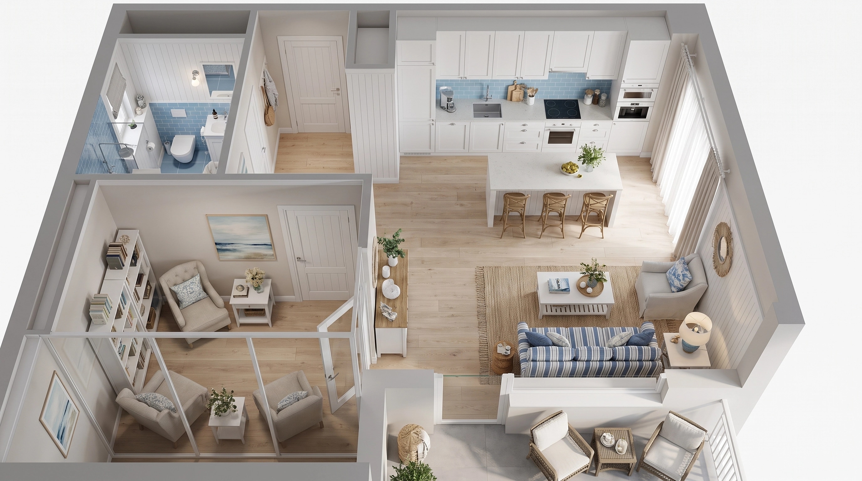 Interior design in Coastal / Hamptons style — Living Room by GenRoom AI