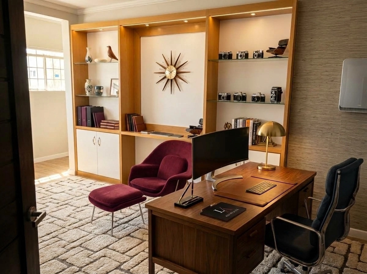 Office interior in Mid-Century Modern style — photo by GenRoom AI
