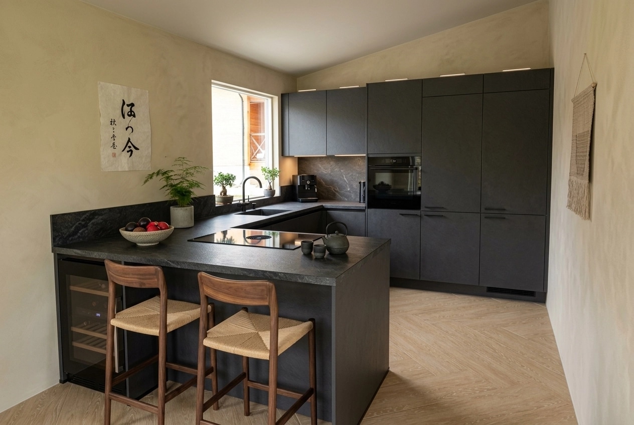 Kitchen interior in Japandi style — photo by GenRoom AI