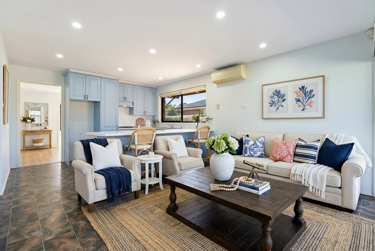 Interior design in Coastal / Hamptons style — Living Room by GenRoom AI