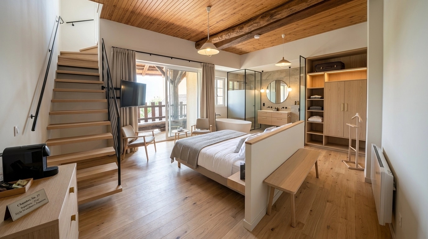 Interior design in Scandinavian style — hotel_room by GenRoom AI