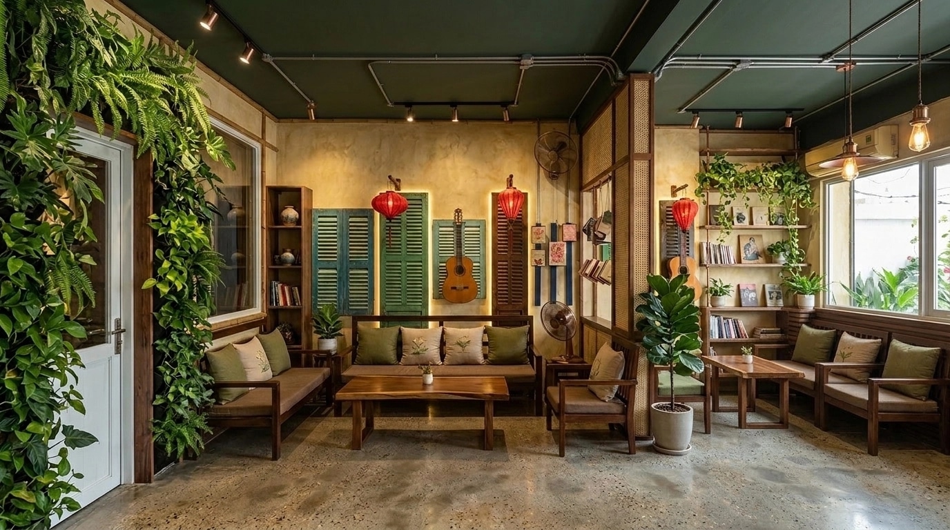 Interior design in Biophilic style — cafe by GenRoom AI