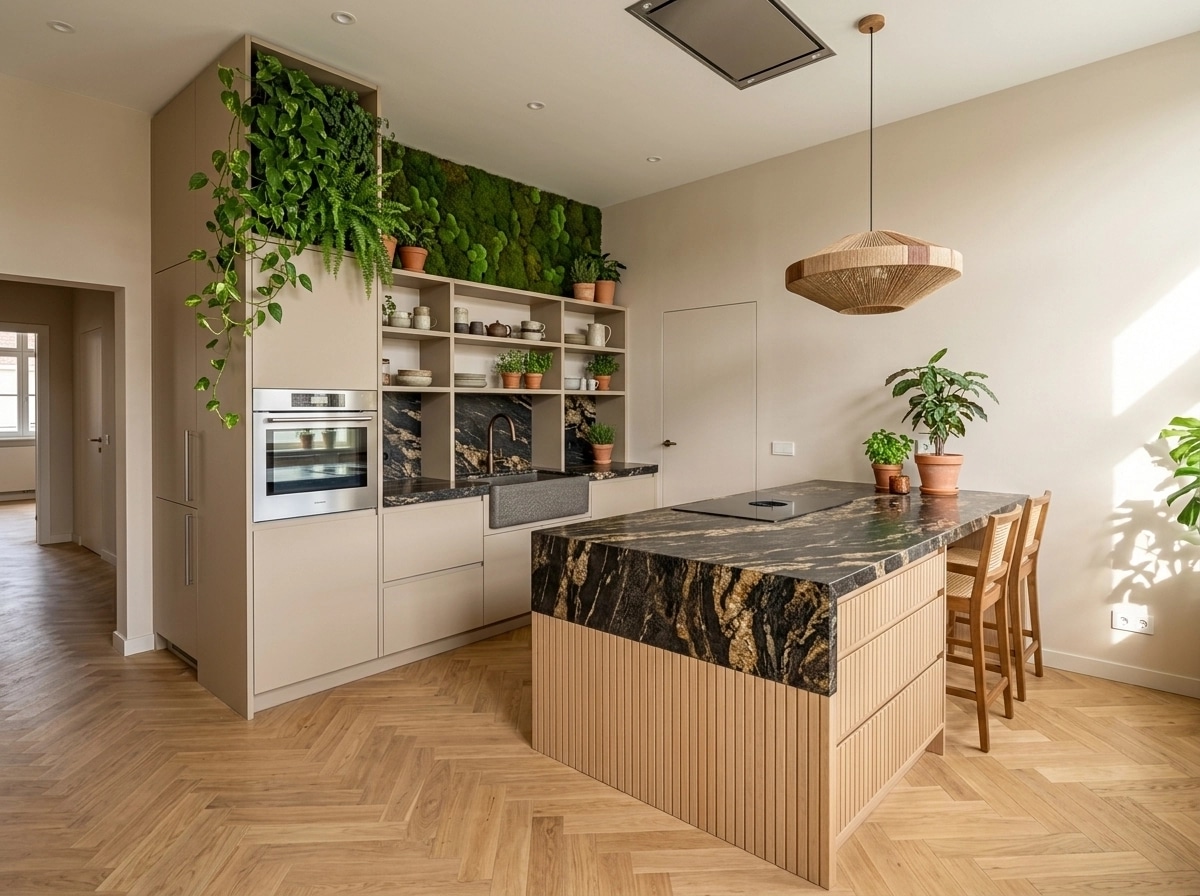 Kitchen interior in Biophilic style — photo by GenRoom AI