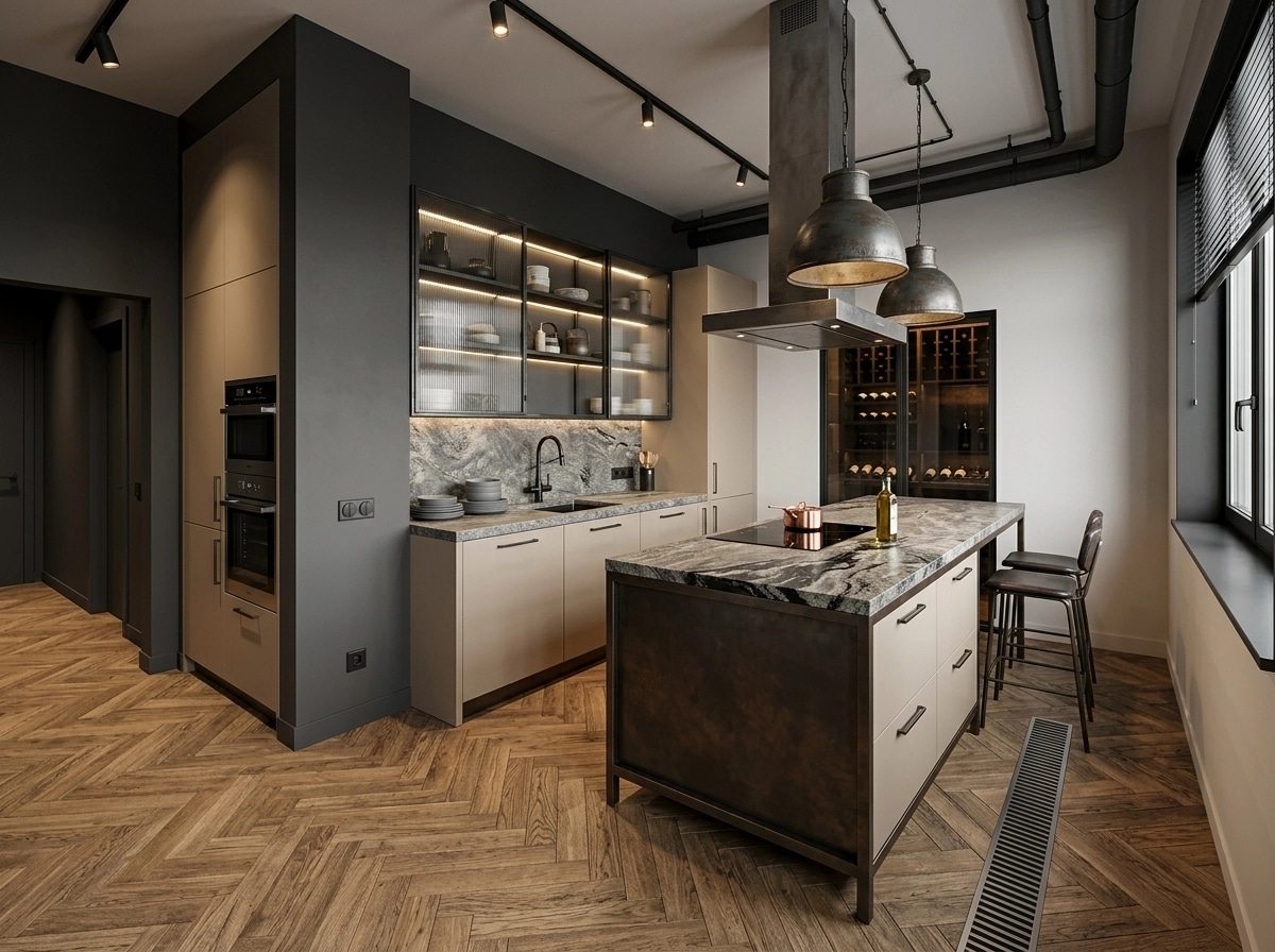 Kitchen interior in Loft / Industrial style — photo by GenRoom AI