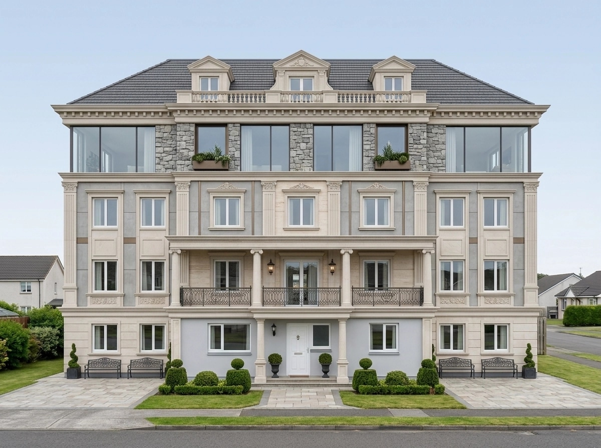 Neoclassic Facade Fachada design — facade photo by GenRoom AI