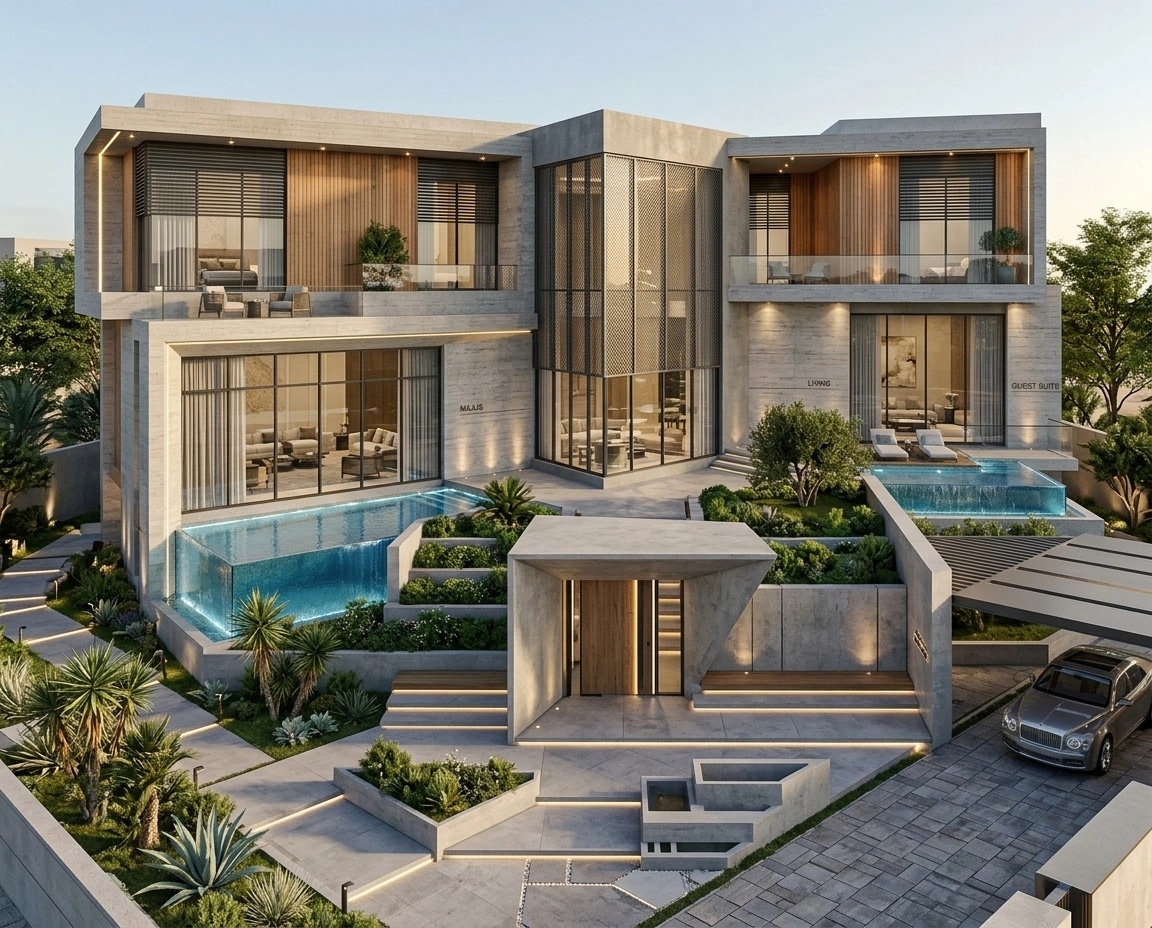 Қасбет дизайны Contemporary Facade стилінде — GenRoom AI жасаған Қасбет