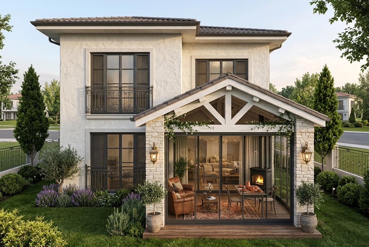 Facade design in Mediterranean Facade style — photo by GenRoom AI