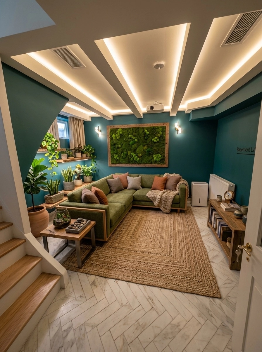 Interior design in Biophilic style — basement by GenRoom AI