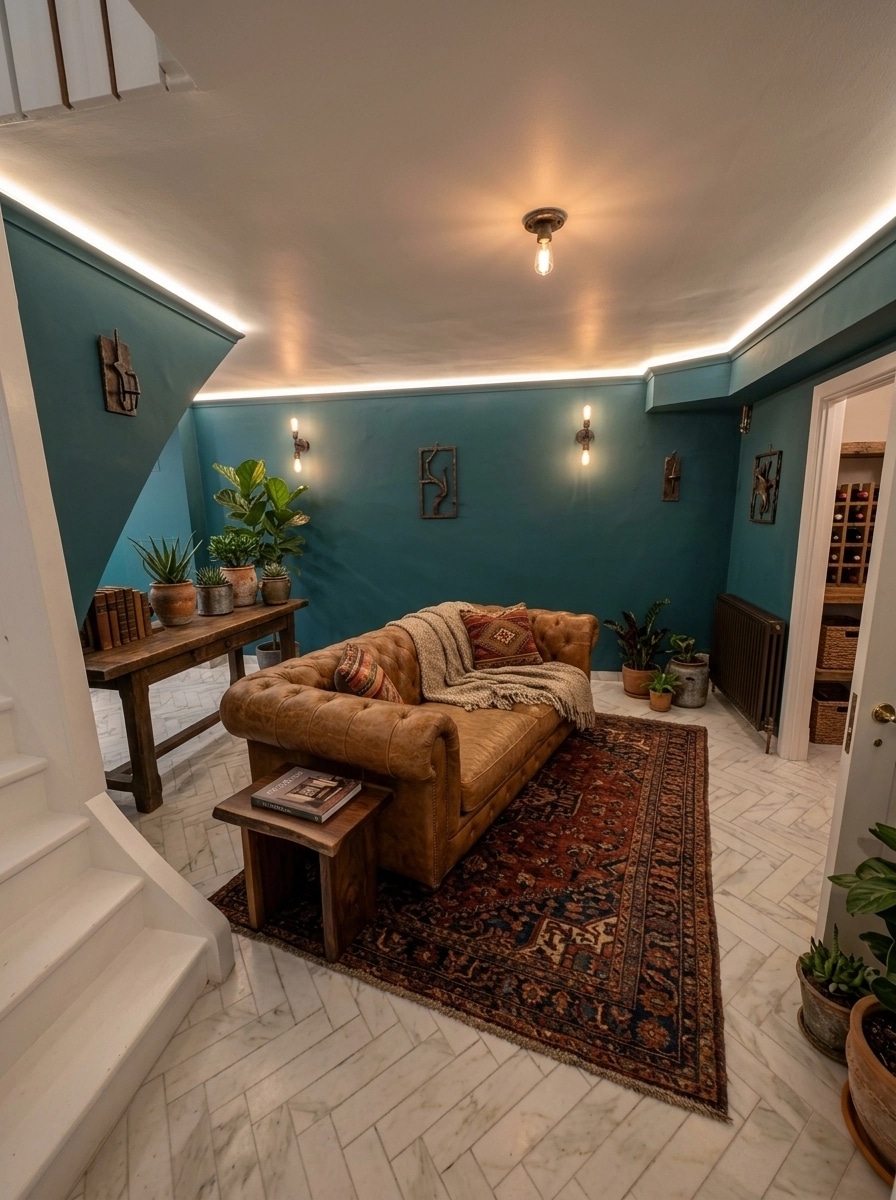 Interior design in Rustic style — basement by GenRoom AI